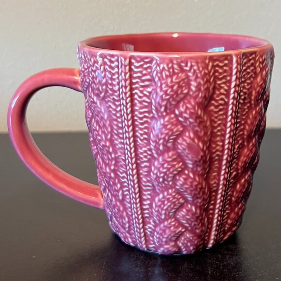 OPALHOUSE Mauve Pink Embossed Cable Knit Fisherman’s Sweater Stoneware Mug - Picture 1 of 7